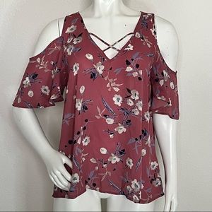 Sienna Sky Floral Cold Shoulder Blouse Sz L